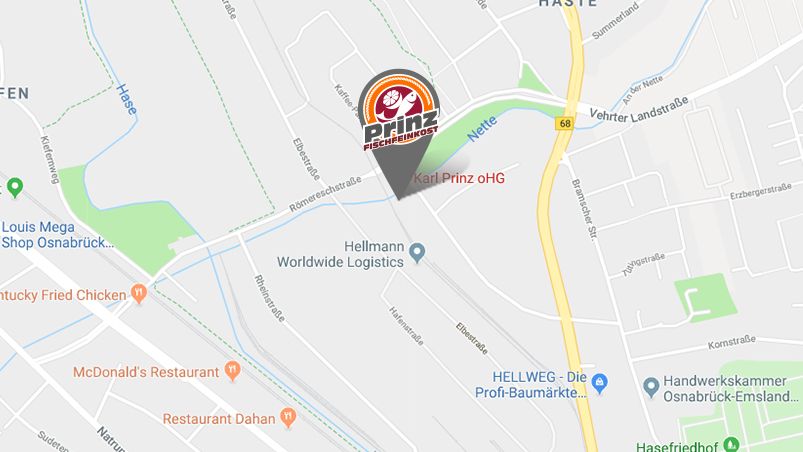 Ausschnitt aus Google Maps mit Logo-Pin von Fisch Prinz